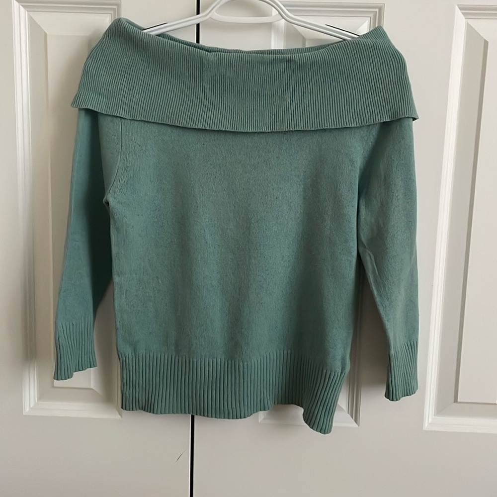 Gap teal, wide neck collared sweater, lightweight